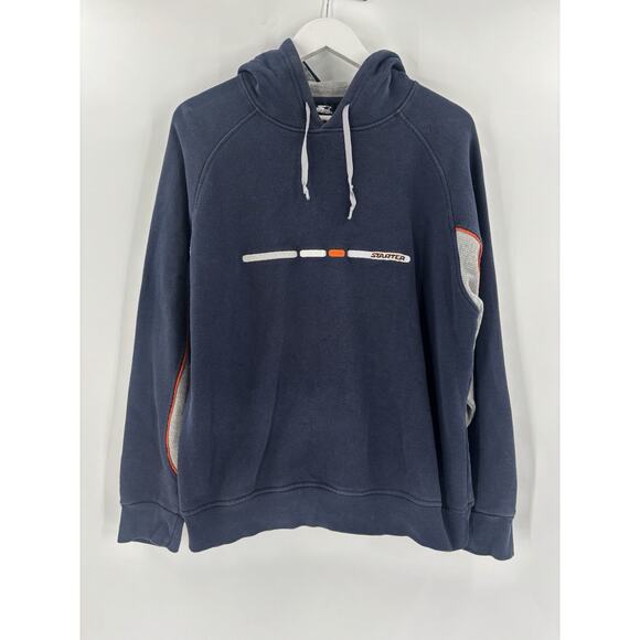 Vintage Starter Hoodie Mens Medium Blue Logo Drawstring Pullover 90s Y2K Cotton - Picture 1 of 15